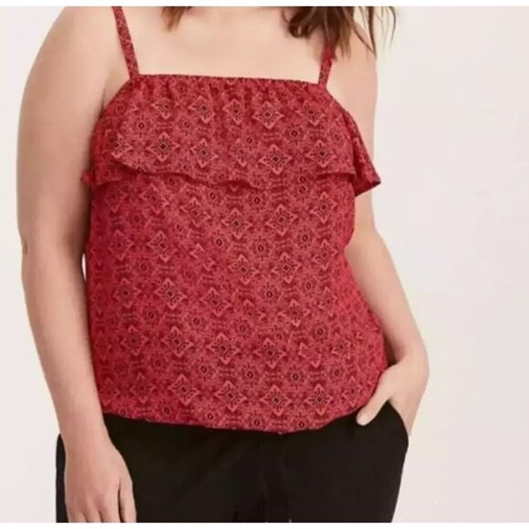 Torrid Tank Top 1X Red Boho Ruffle Western Retro Classic Hippie Indie Folk Chic - Picture 1 of 11